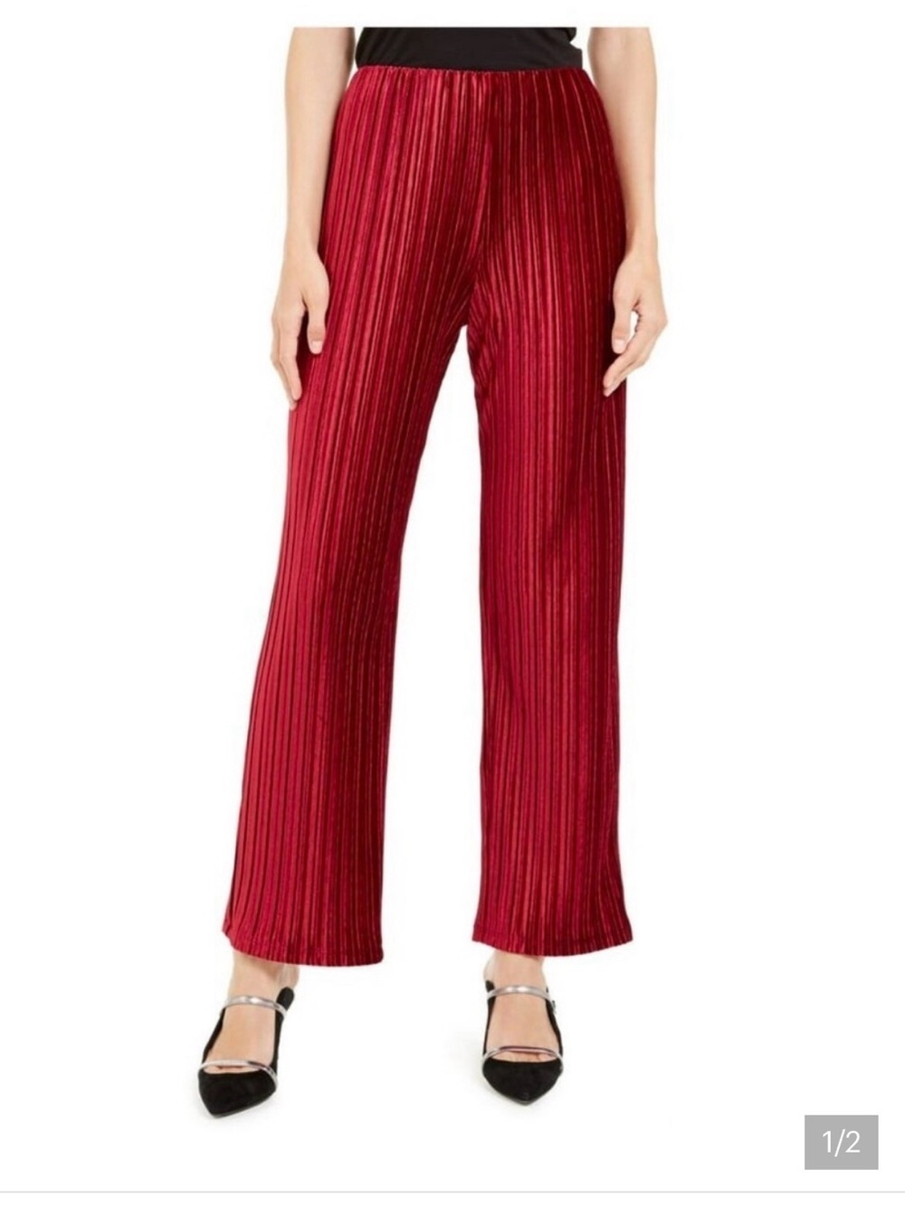 Alfani Metallic Burgundy Pleated Wide Leg Pull-On Pants Size Medium